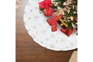 Yuning Weihnachtsbaum Rock Weiß Schneeblume Weihnachtsbaumdecke Weihnachtsbaum Decke Rund Christbaumdecke Fell Christbaumständer Teppich Baumdecke Weihnachtsbaum Deko (90CM, Gold)