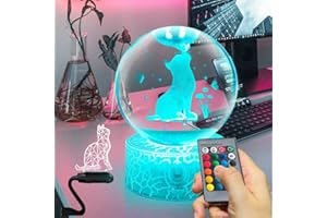 Fanrui 3D Cute Crystal Cat Butterfly and Carnation Figurina fermacarte con base a LED, 16 colori cambiano LED Dimmerabile Lampada da tavolo Decor, Gatti di vetro Regali per ragazze ragazzi bambini