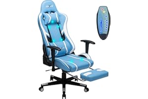 Douxlife Sedia Gaming con 7 Punti di Massaggio,Sedia da Gaming con Poggiapiedi Telescopico,Poggiatesta e Supporto Lombare, Sedia da Ufficio Ergonomica, Inclinabile a 175°,Cuoio di PU,150 KG (Blu)