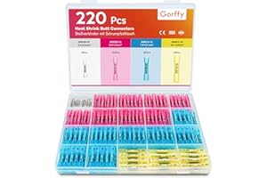 Gorffy Stoßverbinder 220 Stück, 26-10 AWG Schrumpfverbinder Wasserdicht, Kabelschuhe Quetschverbinder Set, Stossverbinder mit Schrumpfschlauch, Kabelverbinder Wasserdicht, Rot/Blau/Gelb/Weiß