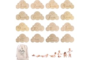 YOYIAG Lot de 8 cartes mensuelles en bois pour bébé - Cadeaux : grossesse, jalons sur des disques en bois nobles, cartes de naissance pour fête prénatale pour garçon et fille