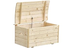 Trälåda med lock - Leksakslåda i trä med lock - Trädgårdsförvaringslåda 80 x 50 x H47 cm – Leksakslåda med lock för inomhus
