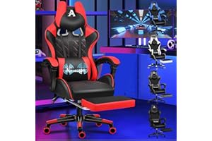 ALFORDSON Sedia da Gaming con Poggiapiedi e Cuscino Lombare, Sedia da Ufficio ergonomica per Computer con Reclinazione a 150°, Sedia da Scrivania per Videogiochi in Pelle, Portata 180 kg, Rosso