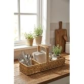 BUFFER 3 B&ouml;lmeli Hasır Sepet Organizer Saplı, Mutfak Banyo Ofis &Ccedil;ok Ama&ccedil;lı D&uuml;zenleyici, Plastik Rattan Kaşıklık Sepeti, 40x13