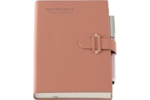 MLJTOYO Academic Diary 2024 2025,2024/25 Diary Planner A5 Page a Day, Weekly&Monthly Planner with Beige Thick Paper, Hardcover Diary from Jul.2024-Jun. 2025 with Pen, Stickers,Notes (Pink 7 2024-6 2025, A5)