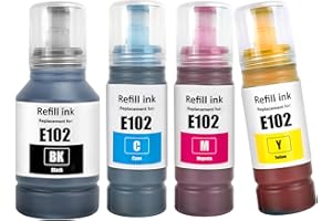 TOPRINT 4 Color Multipack E102 Ink Bottles Compatible for E102 Ink ET-2700 ET-2750 ET-2751 ET-2756 ET-2850 ET-2851 ET-2856 ET-3700 ET-3750 ET-3850 ET-4750 ET-4850 ET-4856 ET-15000 Printers