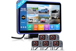 VECHTEL Caméra de recul avec Écran IPS 10,1 Pouces et 5 Caméras, HD 1080P Couleur Camera Voiture avec Vision Nocturne IP68 DVR BSD Grand Angle pour Camion/Camping-Car/Remorque, Câble de 5M/10M/15M