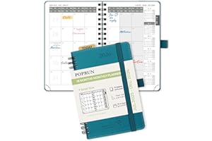 POPRUN Agenda Mensuel 2025 2026 De poche 16 x 10,5 cm - De Juil 2025 à Déc 2026 18 Mois, A6 Petit Planner Scolaire, Couverture Souple Spirale, Règle Signet, Papier 100g/m², Pacifique Vert