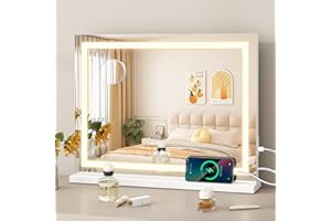YU YUSING Hollywood Miroir Maquillage Lumineux LED 58X48cm, Miroir de Table Coiffeuse Cosmétique 3 Couleurs Dimmable avec USB, Contrôle Tactile, Montage Mural, Grossissant 10x