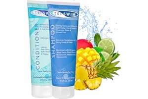 TRISWIM - Pacchetto per la Cura dei Capelli per la Rimozione del Cloro, Shampoo Idratante Per la Rimozione Cloro, Balsamo Capelli Per Nuotatori, Trattamento Anti Cloro per Nuotatori (251+251ml)