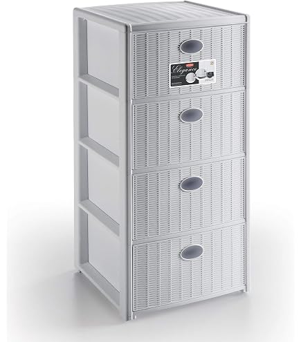 Cajonera Elegance Stefanplast De 4 Cajones - Acabado Efecto Ratán, Color Pardo, Con Opción De Ruedas O Patas