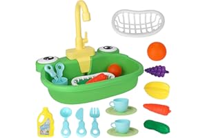 CestMall Kitchen Sink Toys, Wash Up Kitchen Sets with Water Faucet and Kitchen Accessories Pretend Play Kitchen Sink Toys Children’s Pretend Kitchen Sink Play Set for Kids Toddler Boys Girls 3 Ages+