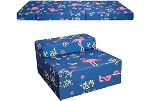 ‎BYBYME BYBYME Ausklappbarer Gästestuhl, Z-Bett, Futon-Sofa, bequem, hochwertiger Schaumstoff, für Kinder und Erwachsene, Liegematratze (Flamingo)