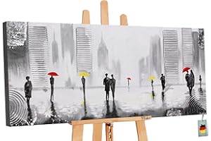 YS-Art Abstrakt Acryl Gemälde auf Leinwand angenehmes Treffen handgemalt Wandbilder Wohnzimmer modern Wohndekor Großstadt Bilder Büro echte Kunst 120x60 cm