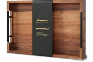 Fibogollo Acacia Wood Serving Tray with Metal Handles,38x25cm Ottoman Decorative Trays Platter for Coffee Table,Living Room,Bar,Party(Medium)