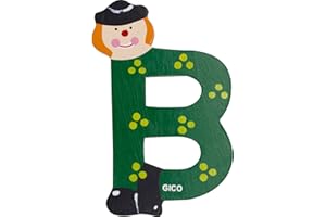 GICO Letras de madera para habitación de los niños, decoración grande para la puerta, payasos divertidos, A-Z, altura aprox. 9 cm, letra de madera 7361 (B)