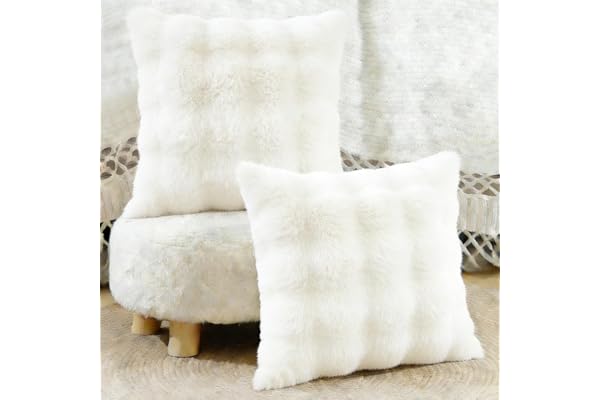 ABOHU Set med 2 krämvita tjocka ullörngott, 45x45cm dekorativa örngott, fluffiga kuddar, soffkuddar, lyxiga fyrkantiga örngot