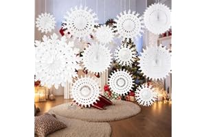 AUMAYCO 16 Stück Weihnachts Schneeflocken Deko, Papier Schneeflocken Hängende Dekoration, Wunderland 3D Papier Christbaumschmuck für Winter Wonderland Fenster Decke Dekoration