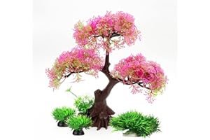 Smoothedo-Pets Plantes pour aquarium - Décoration d'aquarium - Taille moyenne - 23,9 cm - Plantes artificielles en plastique - Poissons rouges - Ensemble de peaux de poissons aquatiques (ensemble rose