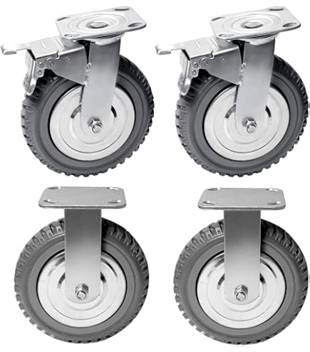 Ruedas Giratorias Para Cargas Pesadas - 4 Unidades, Diámetro 200 Mm, Goma Maciza, Capacidad 2000 Kg, Con Frenos