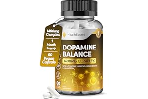 Dopamine Supplements, Balance Dopamine Levels 1400mg Potent Complex, L Tyrosine with Added Panax Ginseng, L-Theanine, Ginkgo Biloba & Magnesium, Productivity Increase - 60 Vegan Capsules HealthEssent