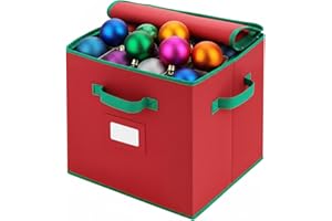 OLUTULA Christmas Decoration Bauble Storage Box, Christmas Ornament Storage Box with 64 Compartments, 4 Adjustable Dividers, 4 Layers Foldable bauble Storage Box with Zippered Closure, Xmas Ornaments, 34x34cm
