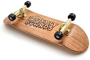 SPITBOARDS 32mm Fingerboard Complete Real Wood Set-Up (Pre-Assembled, 5-Layers), Trucks with Nuts, Bearing Wheels, Foam Grip Tape, (Deck: Light-Brown Wood, Trucks: Gold, Wheels: Black)