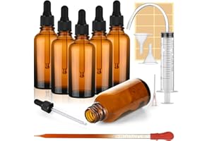 AYBUY 6Pcs 50ml Amber Glass Bottle with Glass Pipette, Glass Dropper Bottle with Funnel, Brown Glass Bottles Refillable for Essential Oils Aromatherapy Makeup Massage Laboratory