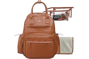 Hap Tim Wickeltasche Rucksack, Leder Baby Tasche mit Wickelauflage,19 Taschen, 2 Klare Make-up Taschen, 2 Kinderwagen Clips, Baby Registry Suche, Braun(K252-BR)