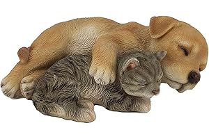G&H Decor 18cm Sleeping Cat and Dog Resin Lawn Statue – Hand Painted Ornament Figurine with Amazing Detail – Weather Resistant Garden Sculpture Suitable for Indoor or Outdoor – Puppy Kitten Patio Gift
