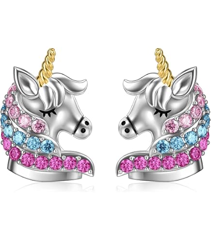 Boucles d'oreilles licorne en argent 925 plaqué or 14K
