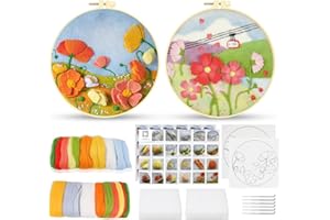 Driflo 2Pcs Needle Felting Kit for Beginners Adults Kids Needle Starter Felt Tools and Wool Felt Supplies with Accessories Felt Set for DIY Handcraft Wool with Instructions (Flower Series)