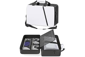 GERSKER Sacoche de Transport PS 5 Compatible avec PS-5/Slim/Pro Digital & Disc, Valise de Voyage PS 5 Contenant Une PS Portal, 4 Cartes de Jeu, 2 Manettes, Sac de Protection de Accessoire Voyage(Noir & Blanc)