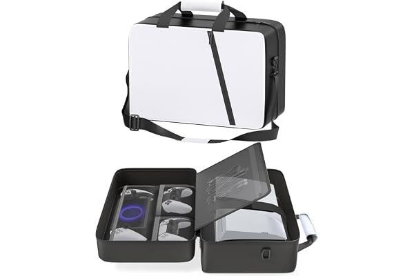 Sacoche de Transport PS 5 Compatible avec PS-5/Slim/Pro Digital & Disc, Valise de Voyage PS 5 Contenant Une PS Portal, 4 Cartes de Jeu, 2 Manettes, Sac de Protection de Accessoire Voyage(Noir & Blanc)