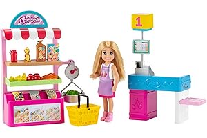 Barbie Chelsea Snack Stand Playset with Doll 15+ Pieces: Register, Food Items, Shopping Basket & More, Gift for Ages 3 Years Old & Up - GTN67