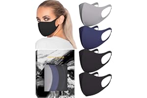 KARIZMA Styling Essentials Cloth Face Mask for Women Pack. 4 Buttery Soft Masks Washable Fabric. (Twilight) Navy, Grey and 2x Black Face Mask Reusable. Stretchy, Comfortable, Fresh Facemask.