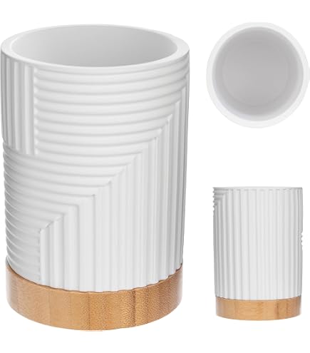 Porte-brosse à Dents Calvi En Bambou Et Plastique - Avec Séparateur, Utilisable Aussi Comme Gobelet De Rinçage (blanc)