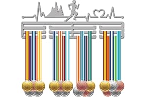 CREATCABIN Running Run Medal Hanger Display Porta Medaglie Rack Sport Metallo Appeso Atleta Premi Ferro Montaggio A Parete Decor Oltre 60 Medaglie per Corridore Distintivo Nuoto Ginnastica 40 x 15cm