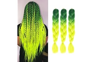 SHIHERESH Capelli per Treccine Africane Extension ，3 pezzi 61cm Ombre Jumbo Treccia Capelli Fibra treccia di scatola,Per Crochet Twist Intrecciare I Capelli （Verde/Neon verde）