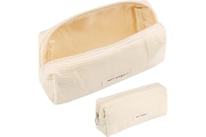 Deepton Mäppchen Cord-Stoff, Federmäppchen Milchig Weiß für Mädchen Teenager, Federtasche Stiftetasche Stiftemappe Pencil Case Schulmäppchen für Schule, Büro - Weiß