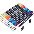 DaKos Watercolor Brush Pens Dual Tip Set with Fineliners Art Markers, and Highlighters for Adult Coloring Books, Art, Sketching, Calligraphy, Manga, Bullet Journal (12) - Multicolor