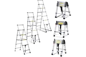 ‎SWANEW SWANEW 1.7M+2M Teleskopleiter, Alu Ausziehbare Leiter, Klappleiter Stehleiter Rutschfester Mehrzweckleiter, Haushaltsleiter 150 kg Belastbarkeit