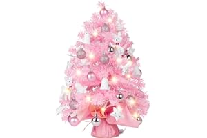 ‎WINTHAI Winthai Weihnachtsbaum 60 cm Klein Weihnachtsbaum Künstlich, Rosa Mini Weihnachtsbaum mit Beleuchtung, Weihnachtskugeln, Glocken, Sterne, usw. Tisch Tannenbaum Weihnachten Deko für Büro.