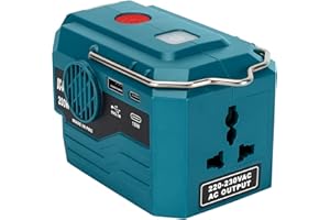 YEX-BUR 200W Power Inverter for Makita 18v Battery, DC 18V to AC 220-230V Battery Adapter with USB-A & Type-C Port,280LM LED Light for Outdoor Picnic Camping Emergency