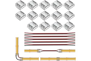 BTF-LIGHTING FCOB COB 10mm 0.39in Connector Kit 14 pcs Transparent Connector 5pcs 15cm long 20AWG extensions cable for gapless soldering and FCOB LED light strip corner connections