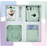 Instax mini 12 Yeşil Fotoğraf Makinesi 10'lu Film Simli Pleksi Kılıf Mandal ve Kıska&ccedil;lı Resim Standı Bundle Box