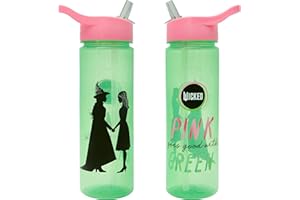 Wicked Universal Pictures 600ml Water Bottle with Straw by Polar Gear | Official Merchandise Girls Merch with Glinda & Elphaba | For Adult & Kids, Green & Pink
