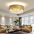 AHXIAOZN Luxury E14 Crystal Chandelier,2 in 1 Chandeliers Ceiling Light,Gold Ceiling Lights Living Room,Round Lampshades 3 Tiers K9 Crystals Pendant Light (55 * 55 Cm Gold)