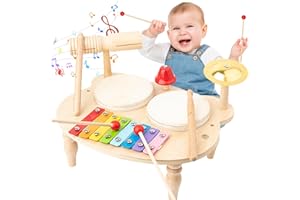 UCAMP Schlagzeug 10-in-1 Musikinstrumente für Kinder Ab 1-3 Jahre Mit Xylophon, Holzspielzeug, Musical Percussion Instrument Tisch - Geschenk für Jungen Und Mädchen