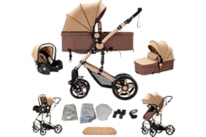 Veitoalioy Kinderwagen 3 in 1, Bequemer Multifunktionaler Kombikinderwagen 3 in 1 Komplettset, Aluminium Hohe Landschaft Babywagen, Faltbarer Kinderwagen Set (588 Khaki)